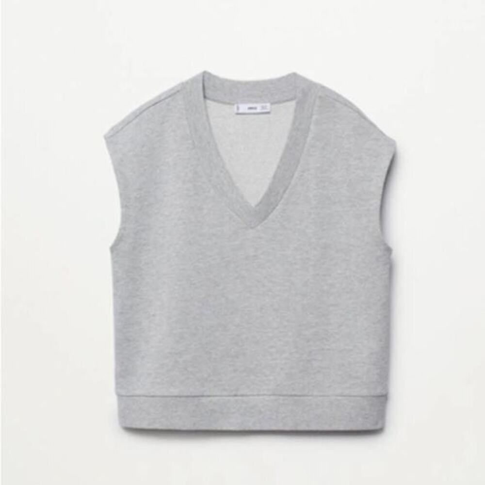MANGO V-neck Cotton Vest Medium Heather Grey Sweatshirt Sweater Vest Size Medium